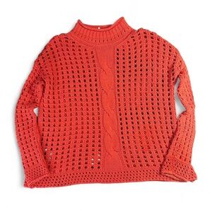 Free People Orange Red Open-Knit Sweater